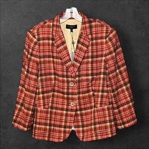 Talbots Petite  Coral Plaid Grace-Fit Single-Breasted Blazer Misses 14P